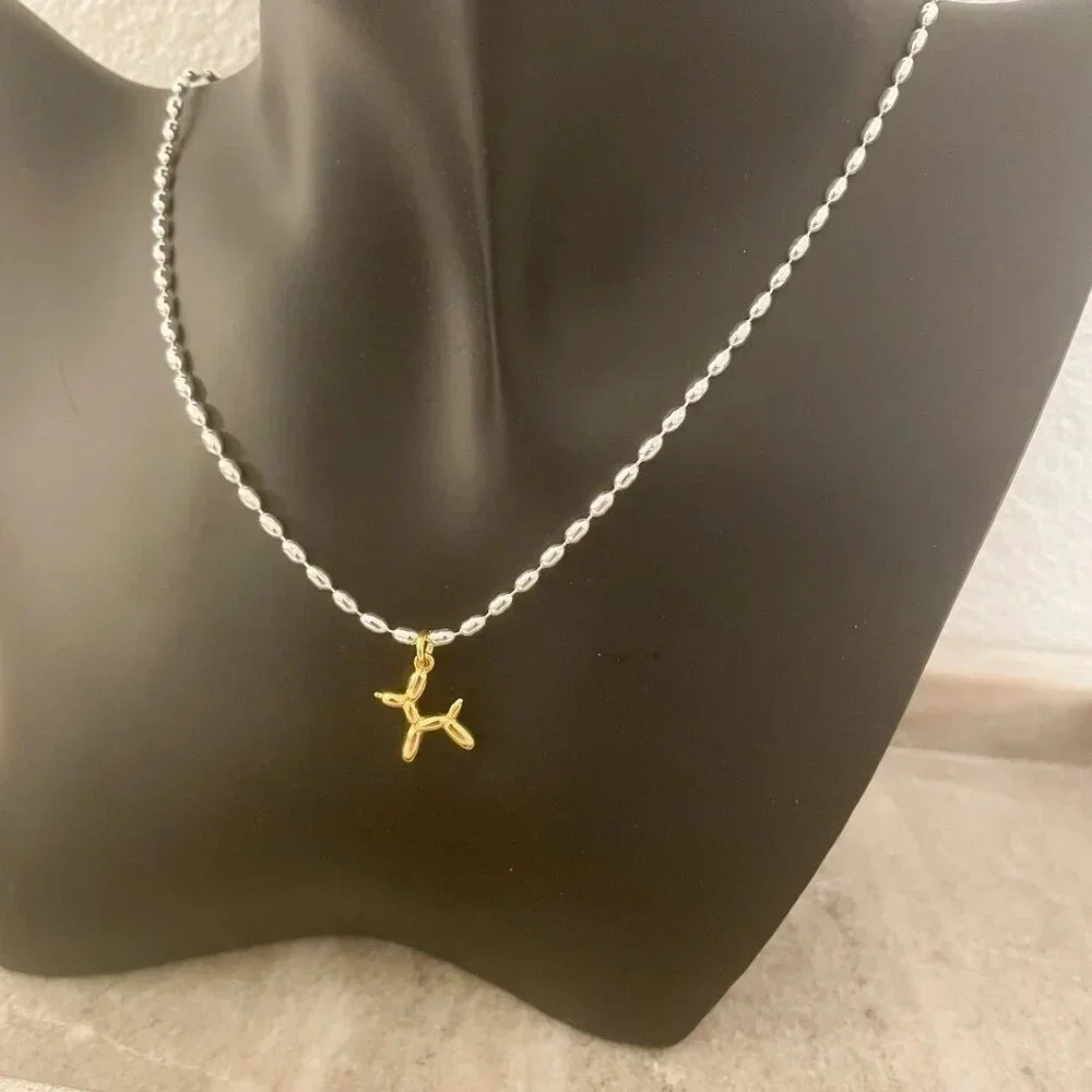 925 Sterling Silver Dainty Bead Necklace Balloon Dog Necklace - Picture 8 of 8